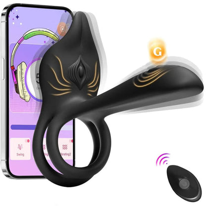 Vibrating Cock Ring Couples Sex Toys - MOOLIGIRL Dual Penis Ring Vibrator with Fox-Shaped Clitoral Stimulator & 4.6in G Spot Vibrator, 10 Vibration Adult Toys for Men Women, Female Sex S&M Floggers