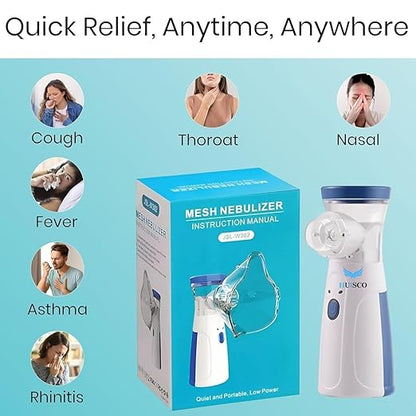 Portable Nebulizer for Adults and Kids Travel and Household Use, Handheld Mesh Nebulizer for Breathing Problems, Personal Inhalers for Cold and Cough - Quick Relief, Wireless Vaporizer Machine With Respiratory Mask